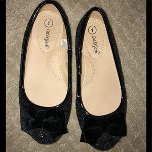 Cat & Jack black glitter velvet bow ballet flats